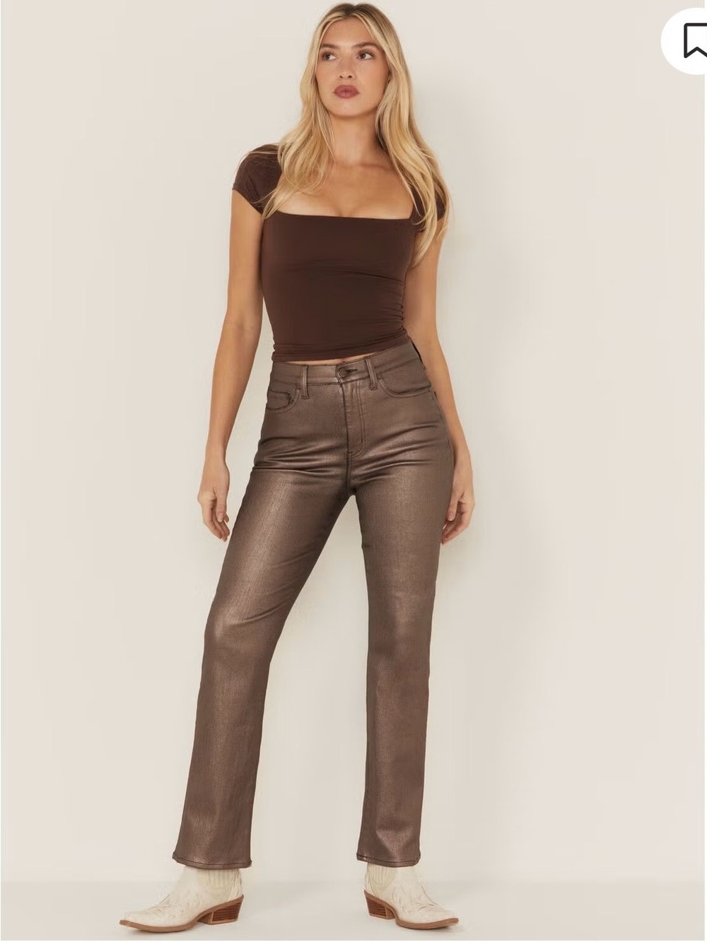 High-Rise Straight Leg Women’s Jeans — Brown Metallic